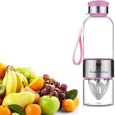 Bandit Kitten Pattern Reusable Fruit Infuser Water Bottle Lemon Squeezer Cup Citrus Juicer Purple