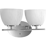 Best Price Progress Lighting P3090-15WB 2-Light Oval Bath with An Incised Wave Pattern In Etched Opal Glass Ocean and Mounts Up Or Down, Polished Chrome