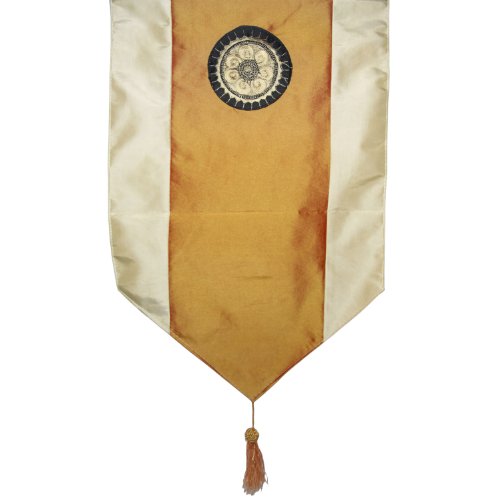 Silky Tangerine Orange & Champagne Decorative Embroidered Oriental Table Runner