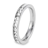 Stainless Steel Band Ring with White CZs Inlayed