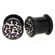 Black Acrylic Single Flare Plug - Purple Leopard Logo - 00g - Sold as a Pair