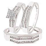 1 Carat Diamond Trio Wedding Ring Set 14k White Gold