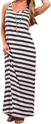 Evishine Women's Sleeveless Striped Casual Long Beach Maxi Tank Dress