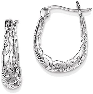 925 Sterling Silver Filigree Oval Hoop Earrings - 22mm