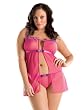 Pink Plus Size Babydoll Flyaway Open Front Sheer Lingerie