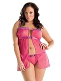 Pink Plus Size Babydoll Flyaway Open Front Sheer Lingerie