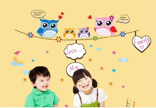 soferrior® Colorful Owl family in Night family Photo Frame Nursery Wall Art Decal Peel&stick Removable Girls Baby's Bedroom Playroom Decor Baby Chirldren Sticker Mural