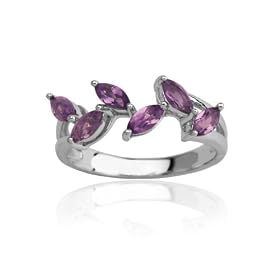 Sterling Silver Leaf Design Amethyst Ring