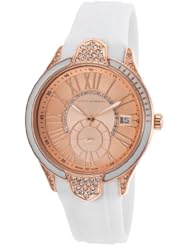 Womens White Silicone Rose-Tone Dial White Crystal White Bezel