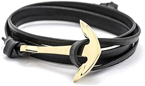 WristBraids Trendy Anchor wrap leather bracelet for women (Black)
