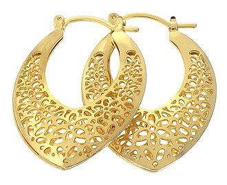 18k Gold Filled ~Flower~ Filigree Hoop Dangle Earrings 1-3/8