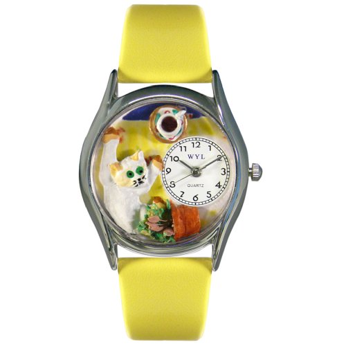 Whimsical Watches Women's S0120008 Bad Cat Yellow Leather Watch