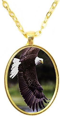 Soaring Eagle Totem of Victory, Prestige, Spiritual Quest Bright Gold Pendant with Chain Necklace