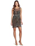 Nine West Dresses Women's Tribal Patches Sleeveless Ruffle Top Mesh Dress