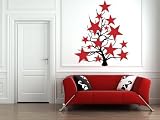 Christmas Tree and Stars Vinyl Wall Decal Sticker Graphic Large By LKS Trading Post