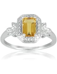 Sterling Silver Gemstone and White Diamond Ring