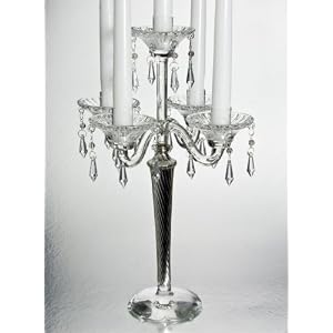 5 Light Crystal Candelabra With Silver Tapered Stem by 