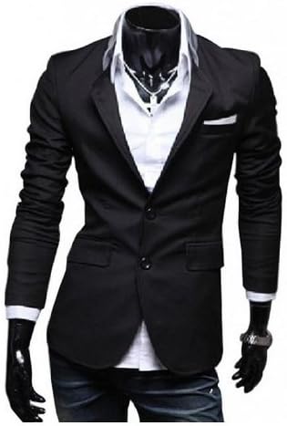 Worldeal Mens Casual Slim Fit Suit Blazer Coat Jackets (L, Black)