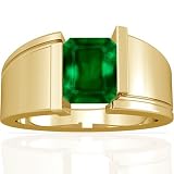 18K Yellow Gold Emerald Cut Emerald Mens Ring