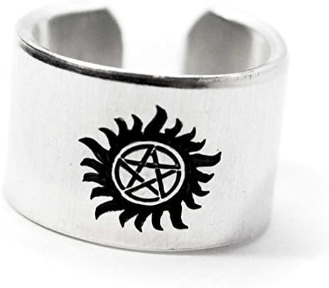 Anti-Possession Symbol - Handstamped Wide Aluminum Ring, inspired by Supernatural