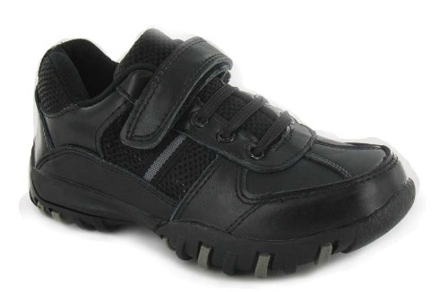 Bx Team "Joey" Boys Leather Velcro Fastening School Shoes - Black