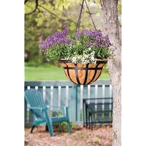 Panacea Products Flat Iron Series 14-Inch Hanging Basket, Black