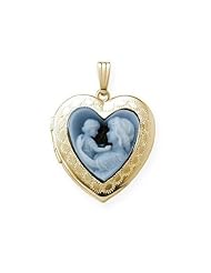 Solid 14K Yellow Gold Heart Cameo Locket 3/4 inch x 1 inch in Solid 14K Yellow Gold