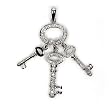 Sterling Silver Pendant - Keys - Clear Cubic Zerconia - 37mm Height