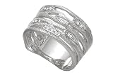14K White Gold Hand-Crafted Matte-Finish Designer Ring, Enhanced with Diamonds.