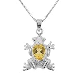 .925 Sterling Silver Genuine Citrine Frog Pendant