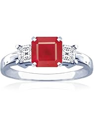 Platinum Emerald Cut Ruby Three Stone Ring