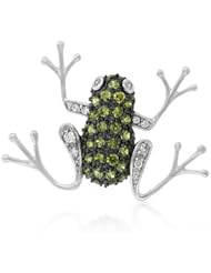Alexander James A White Gold Rhodium and Black Bonded Brooch with Several Round Cut Olive Stones Form the Shape of a Frog in a Silvertone