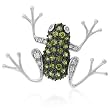 Frog Shaped Brooch with Dark Olive and Clear CZ