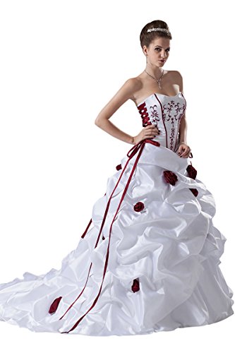 burgundy and white wedding dress