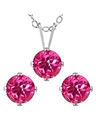 3.00 Ct Round Pink Mystic Topaz 925 Sterling Silver Pendant Earrings Set