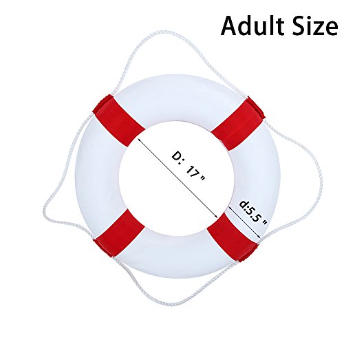 Foam Swim Rings - Swimming Pool Life Ring Buoy with Perimeter Rope for Adult Kids (Red Adult Size)