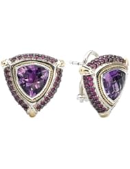 925 Silver, Amethyst & Pink Sapphire Triangle Earrings with 18k Gold Accents