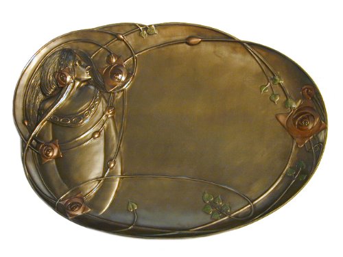 Art Nouveau Rose Trinket Dish, Charles Rennie Mackintosh Style, 10 5/8-inch Long