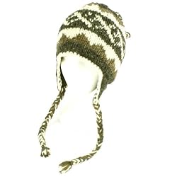 100% Wool Himalaya Nepal Hand Knit Tassel Handmade Trapper Trooper Lined Gray
