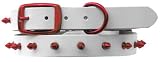 Platinum Pets Genuine WLC24INREDSPK Medium/Large Pearl White Leather Dog Collar with Spikes, Candy Apple Red