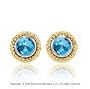 14k Two Tone Gold Rope Bezel Stud Blue Topaz Earrings