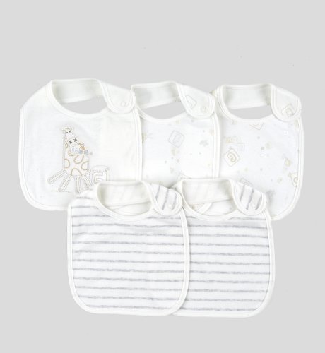 5 Pure Cotton Giraffe & Stripe Bibs