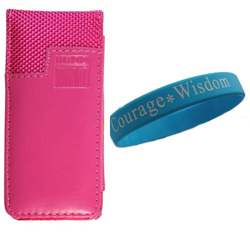 Leather Case for Apple iPod Nano Nano-Chromatic 4th Generation 8gb 16gb (Nano Chromatic Not Included) + Wisdom*Courage Wristband + Ipod Nano Screen Protector Kit - Switch Magenta
