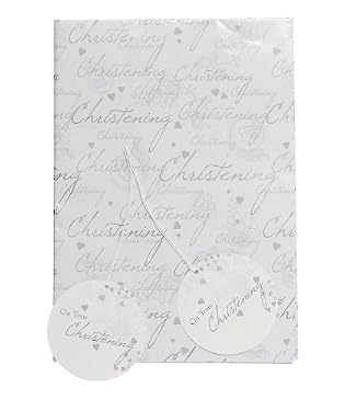 Christening Wrapping Paper and Tag