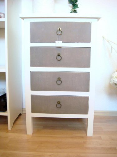 Kommode, Nachttisch, Schrank, 4 Schubladen, antik weiß, grau braun, Landhaus Deko, shabby, Holz, 73cm