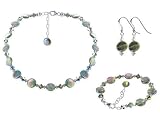 Abalone Disk and Swarovski Crystal Sterling Silver Bracelet Earrings 16 18 20 22 24 Necklace Jewelry Set