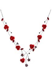 Glamorousky Elegant Rose Necklace with Red Austrian Element Crystals and Crystal Glass (500)