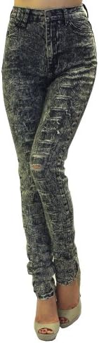 Rox Denim Women's High Waist Rise Ripped Destroyed Acid Wash Jeans 15 Junior (Waist: 32") Charcoal
