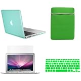 TopCase New Macbook Pro 13" 13 inch with Retina Display A1425 and A1502 (NEWEST VERSION 2013) 4 in 1 Bundle - Green Rubberized Hard Case Cover + Matching Color Soft Sleeve Bag + Silicone Keyboard Cover + LCD HD Clear Screen Protector with TopCase Mouse Pad