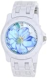 Sprout Women's ST6001BMWT Eco-Friendly Diamond Accented Blue Flower Dial and White Corn Resin Bracelet Watch